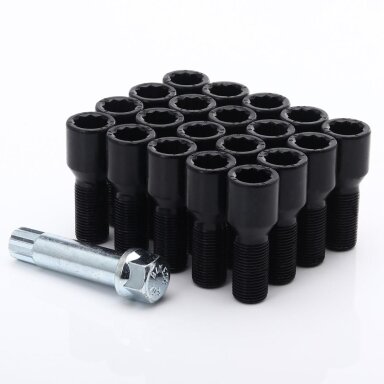 JR Bolts Black B14125H28BK-1 M14x1.25x28 Tuner Hex 20mm Conical 60° 20 pcs + Key