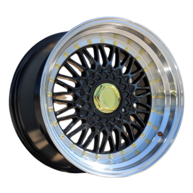 R14x6.5  4X100  ET  35  73.1  BY479  (BK5616)  Black+Polished Lip (BLPL)  For RACIN  (L3)  (BBS Style)
