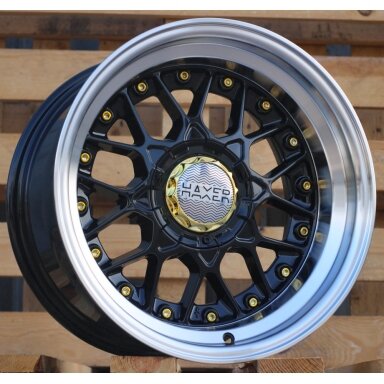 R16x9  8X100/114  ET  ET10  73.1  A8078  (HX025)  Black+Polished Lip (BLPL)  For HAXER  (K3)  (Rear+Front