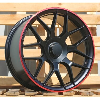 R20x8.5  5X112  ET  38  66.6  B1258  Black Half Matt+Red Lip (BLHMRL)  For MER  (Z3)  (Rear+Front)