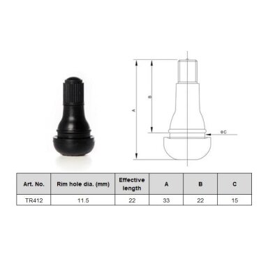 Ventiļi / valves black 22mm, TR412 100pcs./pack